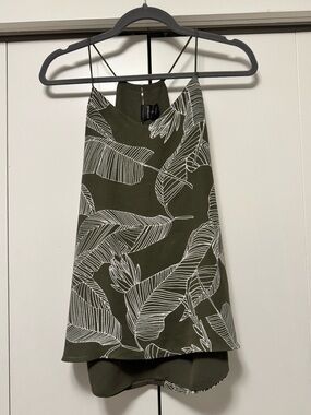EXPRESS Reversible Olive Green Palm Leaf Halter Cami Top – S